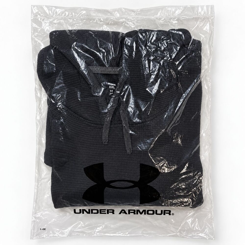 Under Armour Men's UA Waffle Hoodie Black 2XL Thermal Knit NWT 1302362